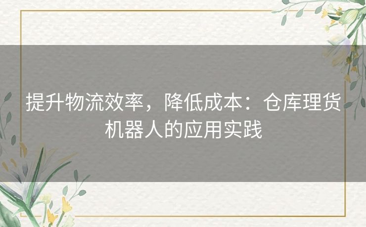 提升物流效率，降低成本：仓库理货机器人的应用实践