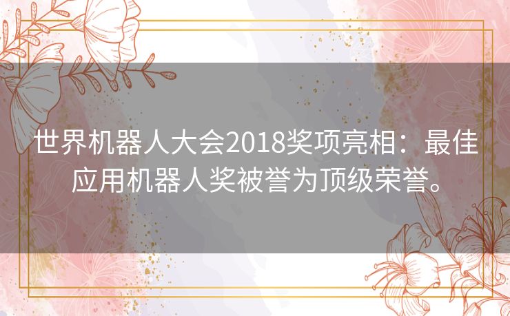 世界机器人大会2018奖项亮相：最佳应用机器人奖被誉为顶级荣誉。