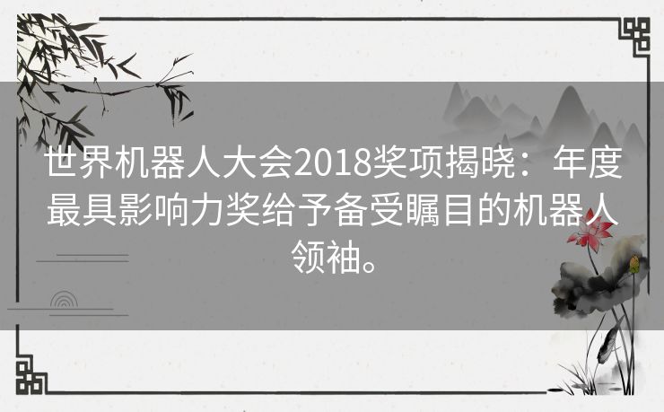 世界机器人大会2018奖项揭晓：年度最具影响力奖给予备受瞩目的机器人领袖。