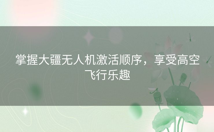 掌握大疆无人机激活顺序，享受高空飞行乐趣