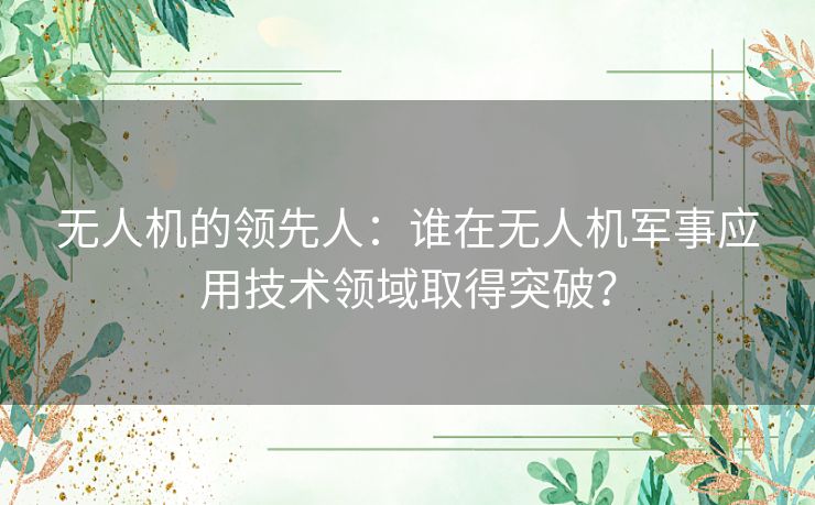 无人机的领先人：谁在无人机军事应用技术领域取得突破？