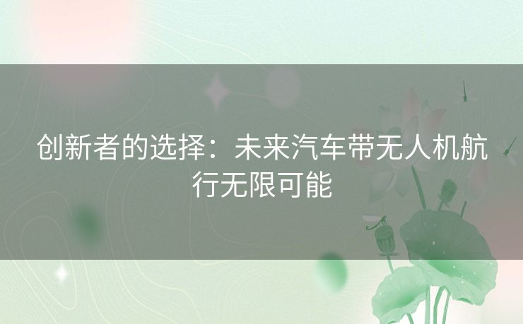 创新者的选择：未来汽车带无人机航行无限可能