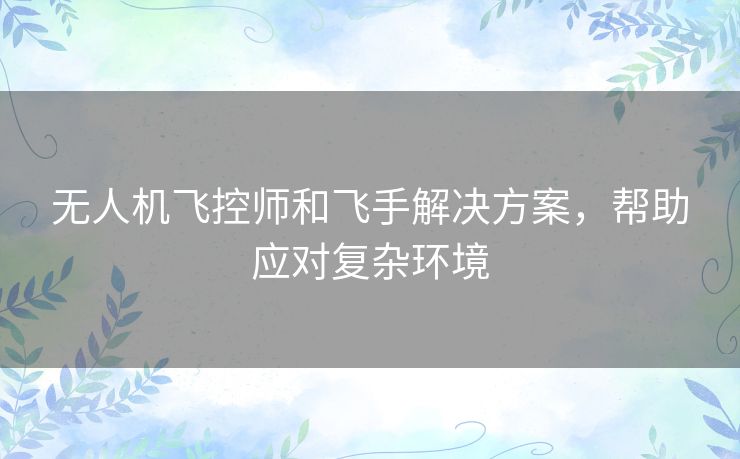 无人机飞控师和飞手解决方案，帮助应对复杂环境