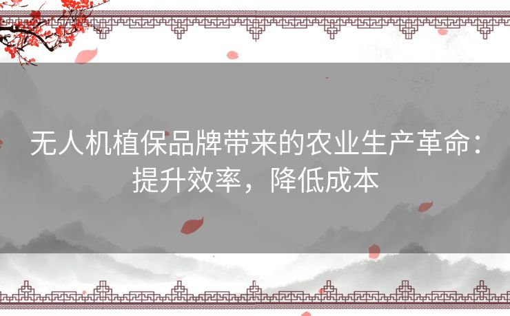 无人机植保品牌带来的农业生产革命：提升效率，降低成本