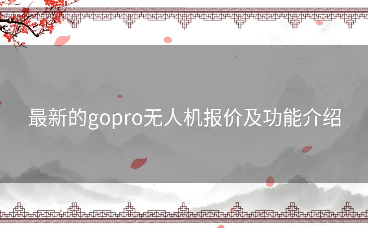 最新的gopro无人机报价及功能介绍