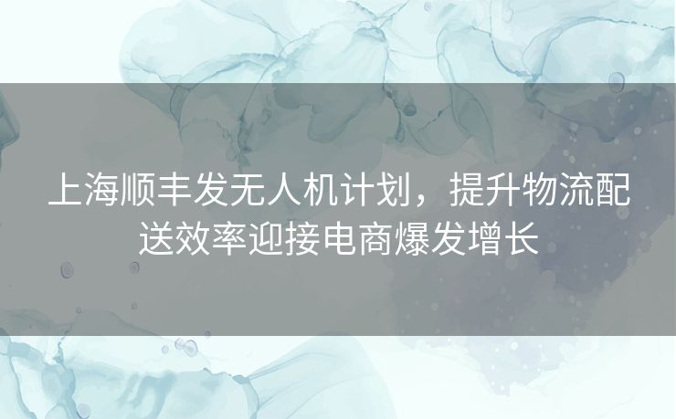 上海顺丰发无人机计划，提升物流配送效率迎接电商爆发增长