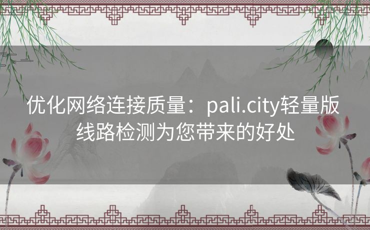 优化网络连接质量：pali.city轻量版 线路检测为您带来的好处