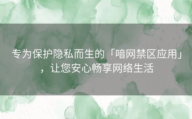 专为保护隐私而生的「喑网禁区应用」，让您安心畅享网络生活