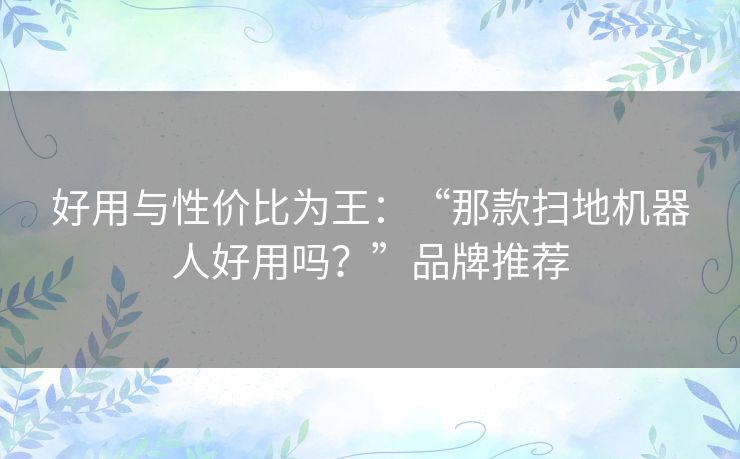 好用与性价比为王：“那款扫地机器人好用吗？”品牌推荐