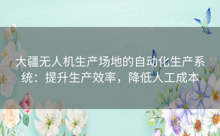 大疆无人机生产场地的自动化生产系统：提升生产效率，降低人工成本