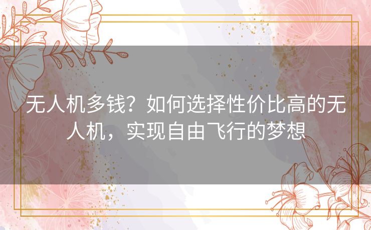 无人机多钱？如何选择性价比高的无人机，实现自由飞行的梦想