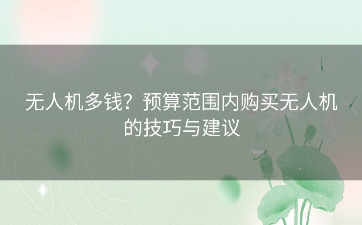 无人机多钱？预算范围内购买无人机的技巧与建议